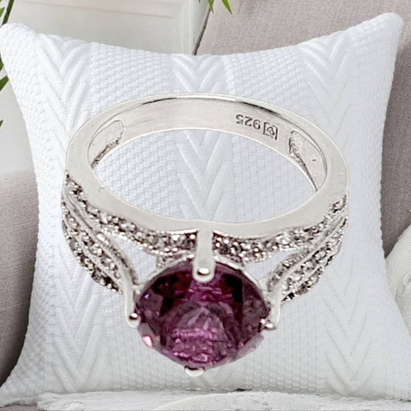 Purple Sapphire and Small CZ Stones Sterling Silver Ring - Picture 6 of 6